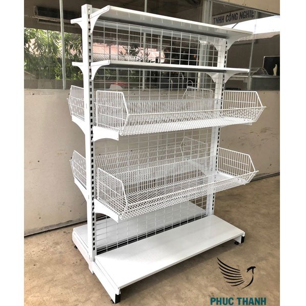 Kệ siêu thị lưng lưới kiểu sọt