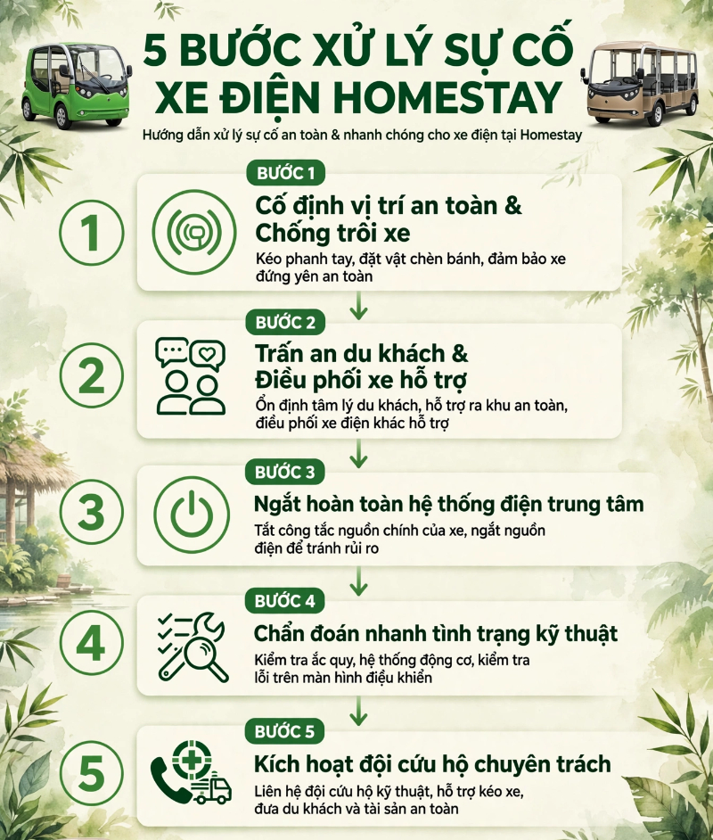 5 bước XỬ LÝ KHẨN CẤP khi xe điện homestay dừng đột ngột giữa đường