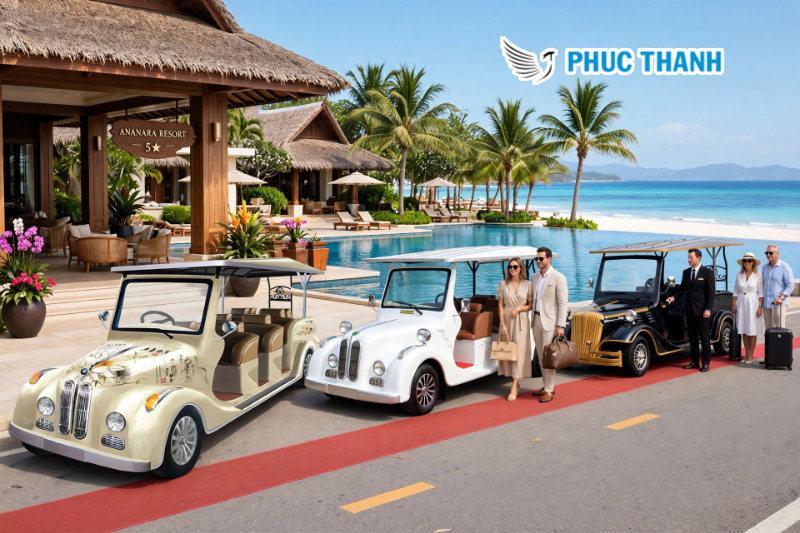 Top 5 Lý Do Các Resort 5 Sao Ưu Tiên Sử Dụng Xe Điện Kiểu Dáng Cổ Điển 4 xe dien kieu co dien cho khach tai resort 5 sao